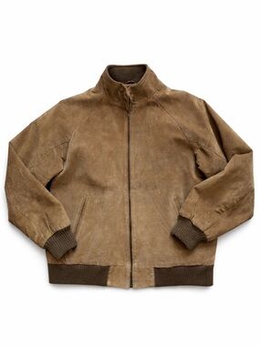 Vintage Talbots Tan Brown Suede Leather Bomber Jacker Large